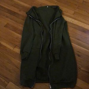 Thigh long green zip up hoodie